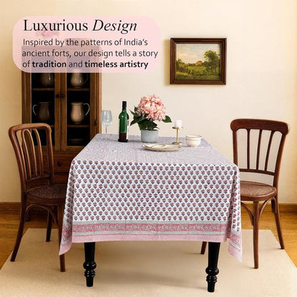 CPG Tablecloth - 100% Cotton Square Table Cover | 60x60 Inch Indian Block Print - Pink Sapphire
