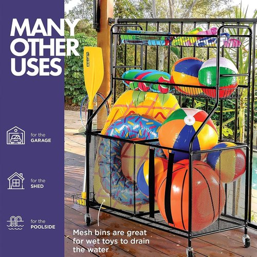 HOME IT Garage Sports Equipment Organizer - Heavy-Duty Ball Storage Rack with Rolling Wheels & Baskets | Large Capacity