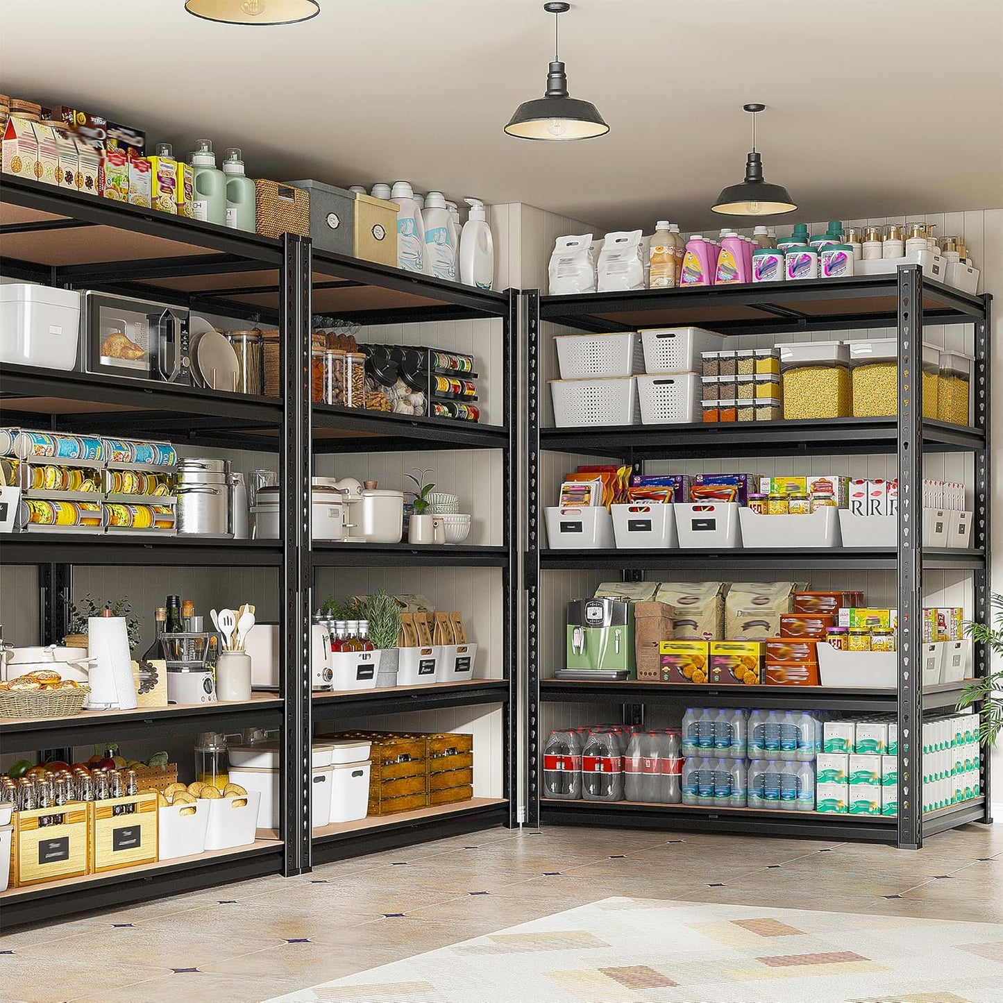 REIBII 5-Tier Heavy Duty Storage Shelves - Adjustable Metal Shelving Unit for Garage, Basement, Kitchen | 72" H x 35.55" W x 16" D, Black