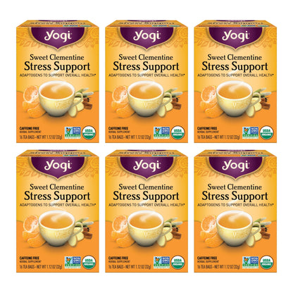 Yogi Tea Sweet Clementine Stress Support Tea, USDA Certified Organic, Non-GMO, 16 Tea Bags per Pack (6 Packs)