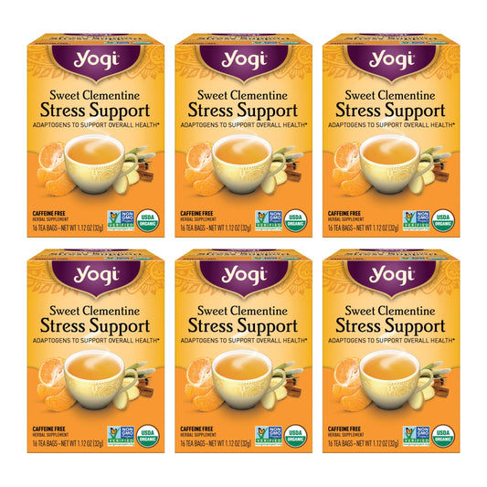 Yogi Tea Sweet Clementine Stress Support Tea, USDA Certified Organic, Non-GMO, 16 Tea Bags per Pack (6 Packs)