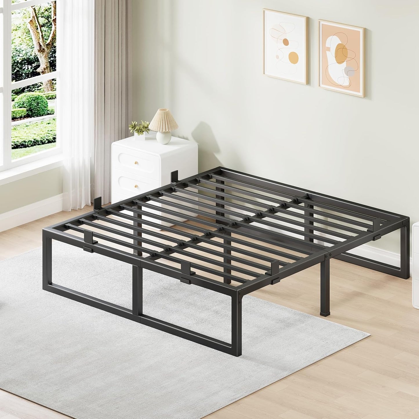 Skiennix Queen Bed Frame - 14 Inch Metal Platform with Squeak-Free Design & Heavy-Duty Support | Black