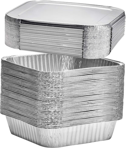 Aluminum Pans 8x8 - 20 Pack Disposable Foil Pans With Lids for Cooking, Baking & Roasting