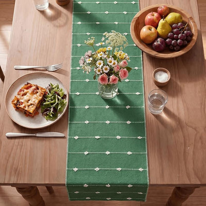 Artoid Mode Green Rustic Cotton Table Runner 12x72 Inch – Farmhouse Christmas Decor, Variation: Green 1+12" x 72"