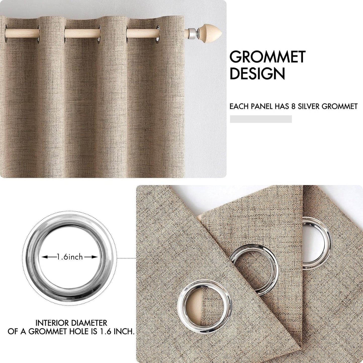 MIULEE Blackout Linen Textured Curtains - Thermal Insulated Copper Brown Drapes | 52 x 108 Inch (2 Panels)