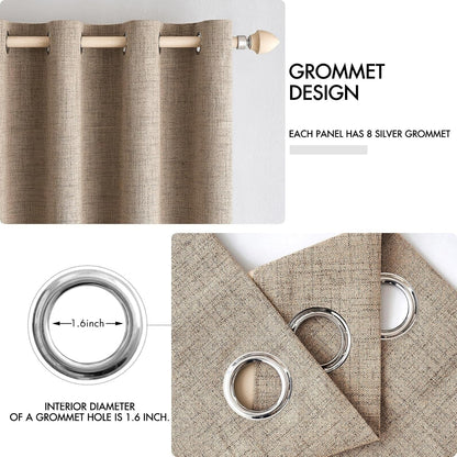 MIULEE 100% Blackout Linen Textured Curtains - Thermal Insulated Copper Brown | 52 x 120 Inch (2 Panels)