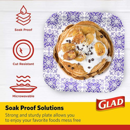 Glad Disposable Paper Plates - Soak Proof & Cut Proof | Heavy Duty, Microwaveable | 8.5" Diameter, 50 Count