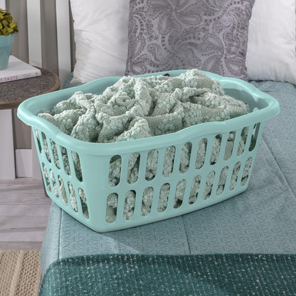 Sterilite 1.5 Bushel Laundry Basket - Classic Plastic Design for Easy Carrying | White & Aqua, 12-Pack