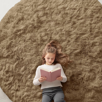 OLANLY Taupe Round Rugs for Bedroom - Machine Washable, 7 ft Circle Area Rugs for Living Room, Soft and Fluffy Shaggy Carpet for Teen Girl and Boys, Nursery Rooms, Dorms, Home Decor Aesthetic