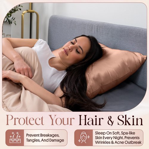 ENVISKIN 100% Mulberry Silk Pillowcase Infused with Silver Ions - Pure 22 Momme Grade 6A Fibers for Beautiful Skin and Hair - Cooling Pillow Case Protector with Zipper