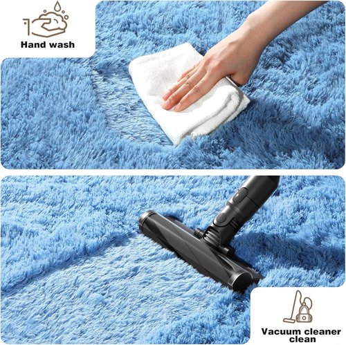 Fluffy Blue Area Rug by [Brand Name] - Soft Shag Carpet for Kids' Rooms | Non-Slip, 2ft x 3ft
