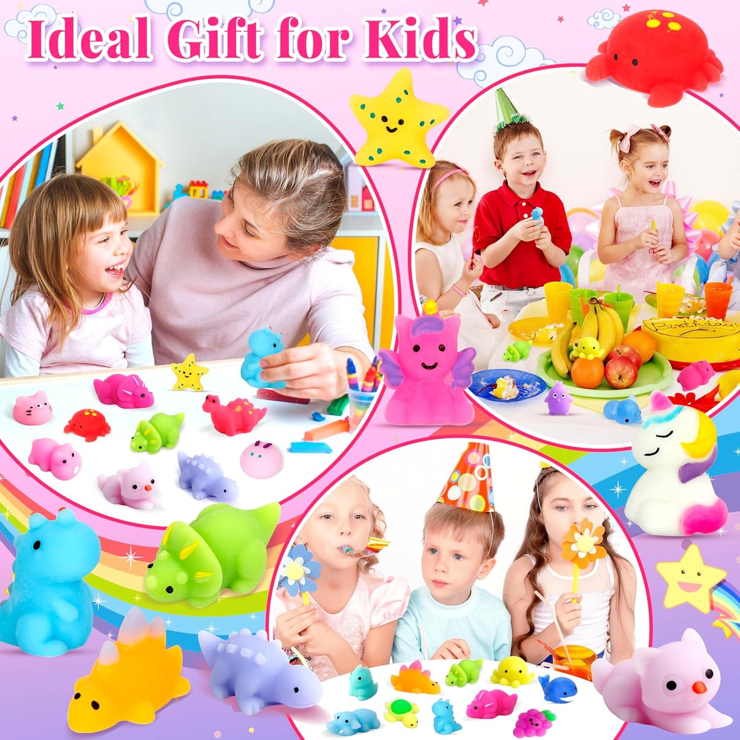 Skiennix 150 Pack Mochi Squishy Toys - Kawaii Stress Relief Party Favors for Kids, Bulk Gifts