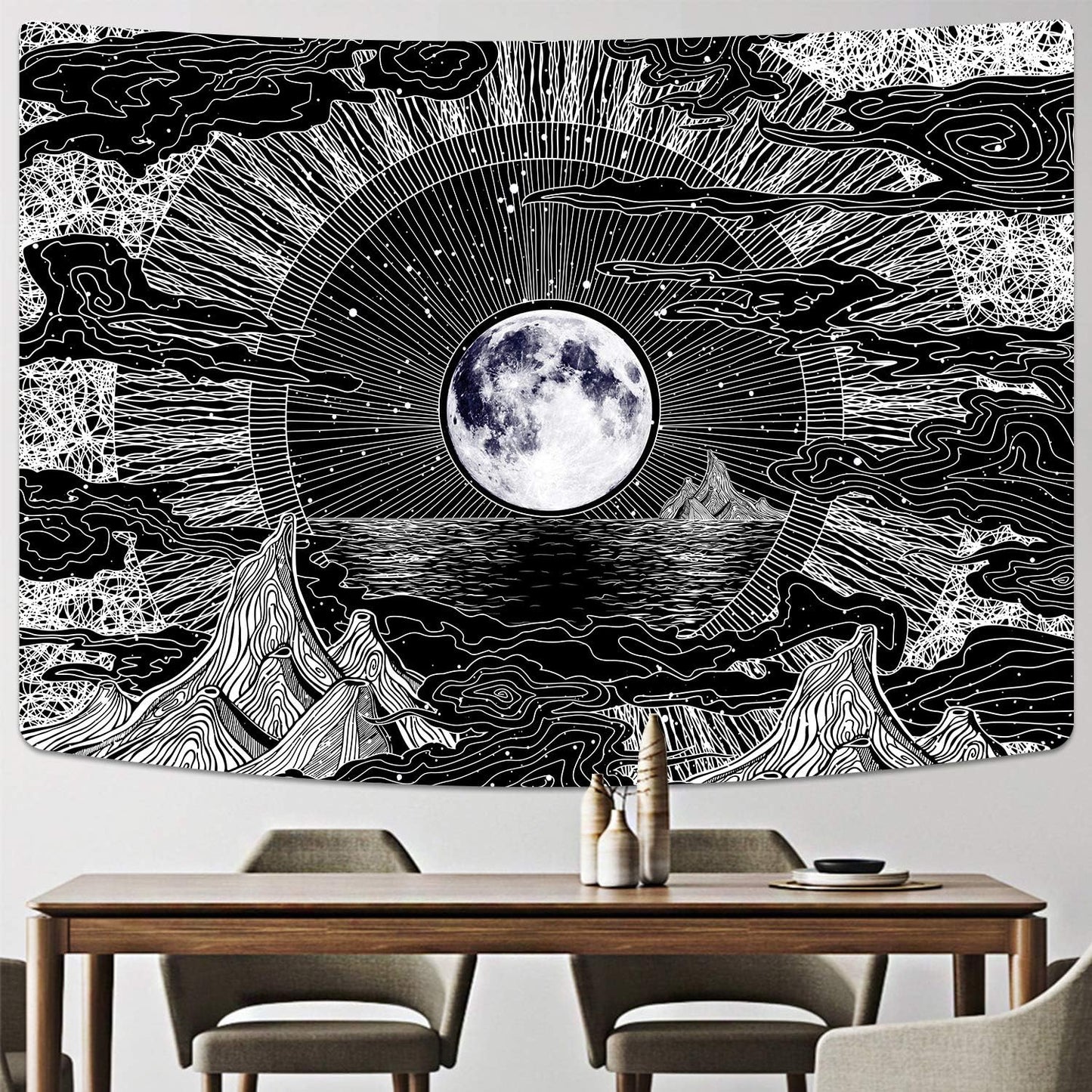 Sevenstars Psychedelic Mountain Tapestry - Moon & Star Clouds Design for Room Decor