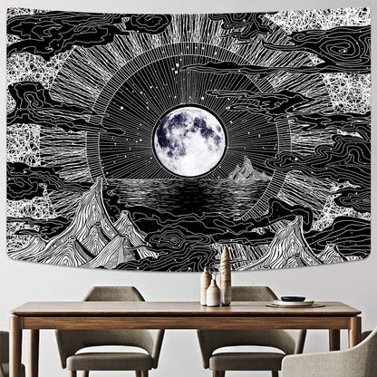 Sevenstars Psychedelic Mountain Tapestry - Moon & Star Clouds Design for Room Decor
