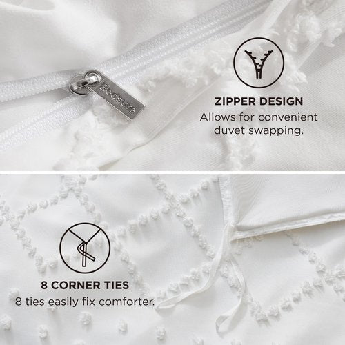 Bedsure Boho Duvet Cover Queen Size - White Breathable & Soft Boho Bedding, Machine Washable Comforter Cover for All Seasons, Includes 1 Duvet Cover 90"x90" with 2 Pillow Shams & Zipper Closure