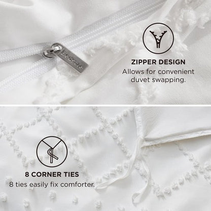 Bedsure Boho Duvet Cover Queen Size - White Breathable & Soft Boho Bedding, Machine Washable Comforter Cover for All Seasons, Includes 1 Duvet Cover 90"x90" with 2 Pillow Shams & Zipper Closure