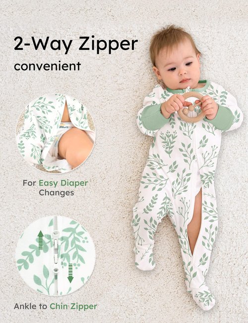 Yoofoss Baby Pajamas 100% Organic Cotton Baby Sleepers for 0-3 Months Boys Girls Clothes, 3-Pack Soft infant Toddler Footed PJs with Mitten Cuffs, Zipper Footies Pajamas