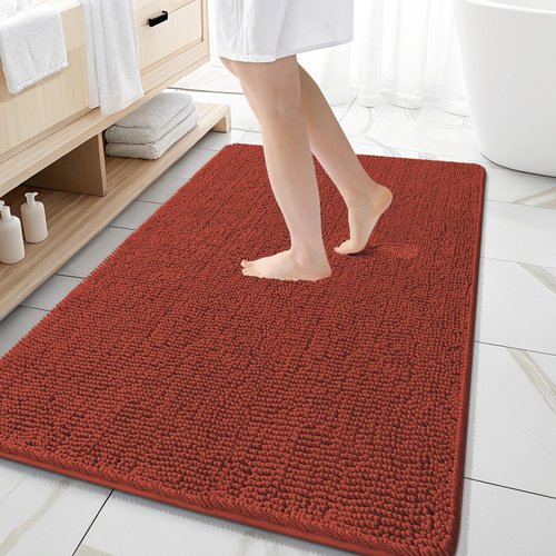 OLANLY Bathroom Rugs 59x35, Extra Soft Absorbent Chenille Bath Rugs, Rubber Backing Quick Dry, Machine Washable Bath Mats for Bathroom Floor, Tub and Shower, Home Decor Accessories, Rustic Terracotta