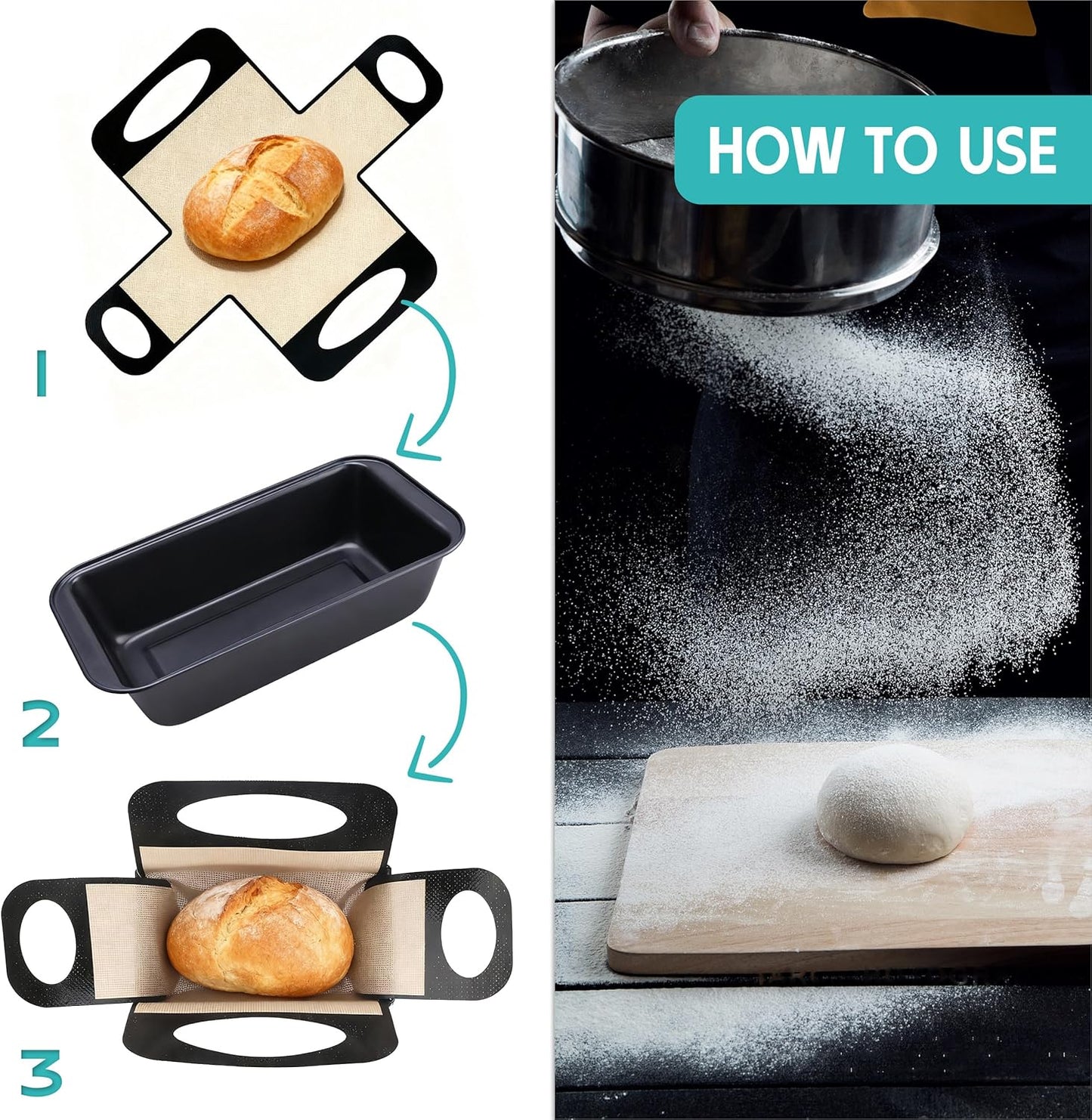 USA Pan 9 x 5 Loaf Pan Set - Nonstick Bread Pans with Silicone Sling for Perfect Baking