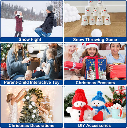 Skiennix Fake Snow Balls - Soft Plush Indoor/Outdoor Snowball Fight Set | 120 Pack for Kids & Christmas Decor