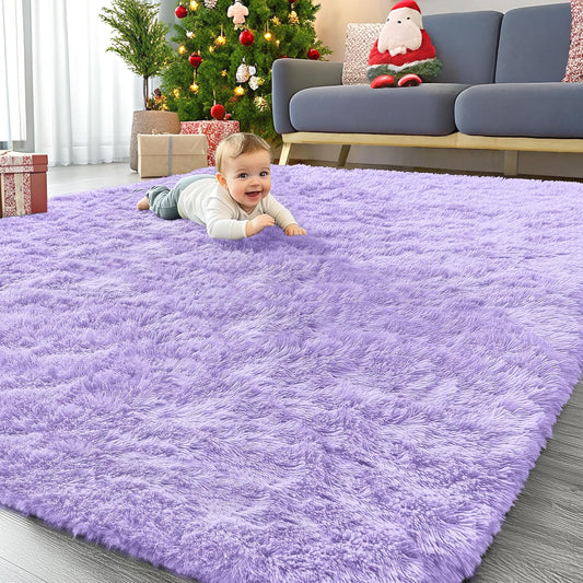 OLANLY Large Area Rug - Soft Fluffy Shaggy Indoor Carpet for Living Room & Bedroom | Light Purple 6x9