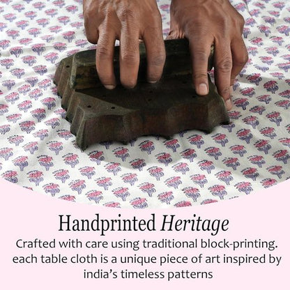CPG Tablecloth - 100% Cotton Square Table Cover | 60x60 Inch Indian Block Print - Pink Sapphire
