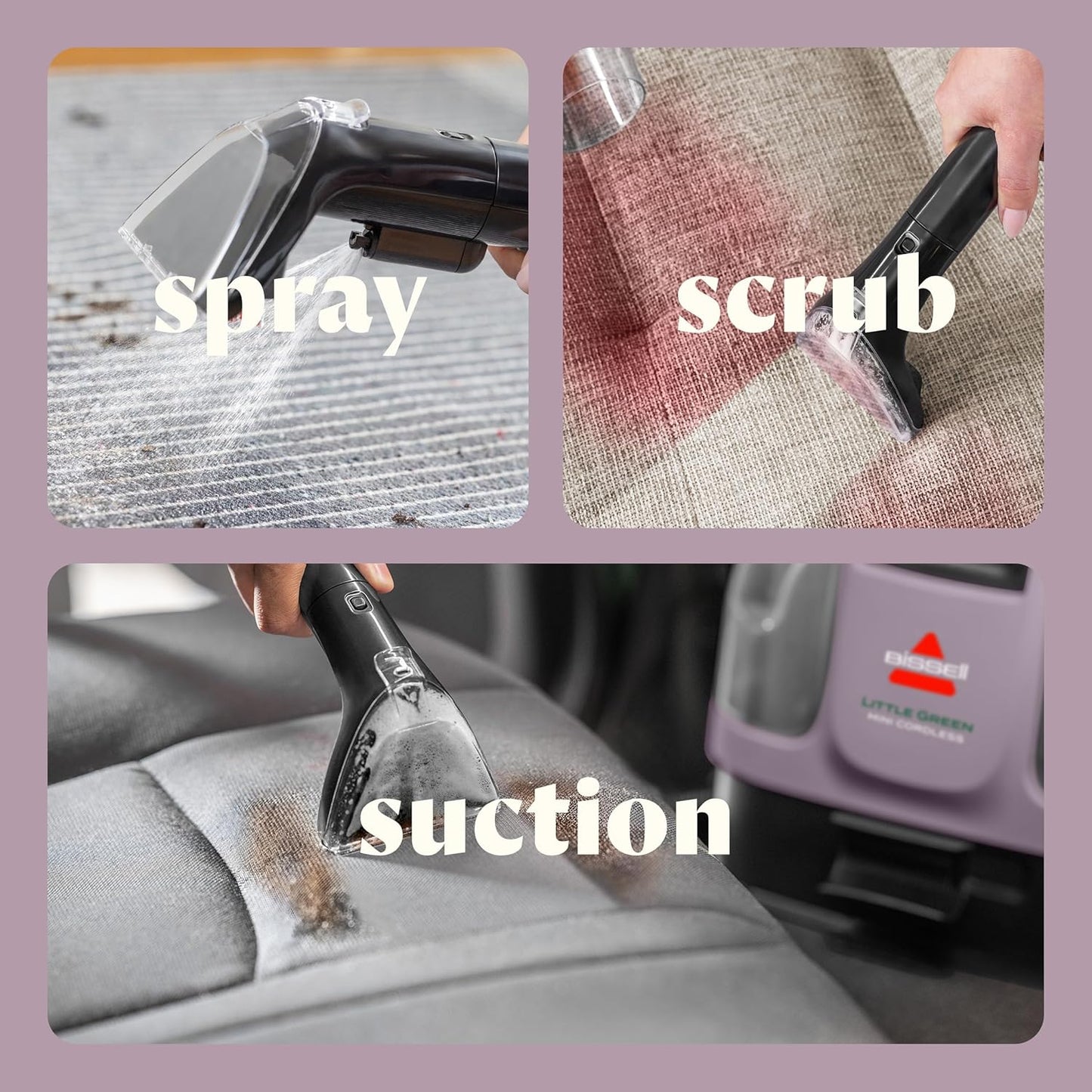 BISSELL Little Green Mini Portable Carpet Cleaner - Cordless Auto Detailer with HydroRinse Tool | Dusk Pink