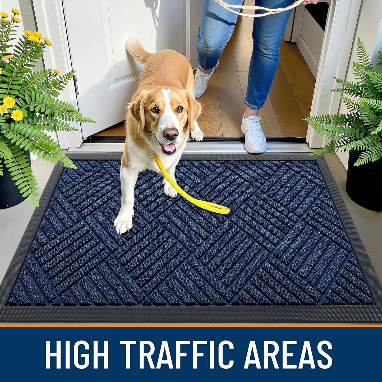 OLANLY Heavy-Duty Front Door Mat - Absorbent Non-Slip Indoor/Outdoor Doormat | Navy Blue Diamond 29.5x17