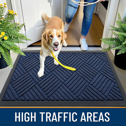 OLANLY Heavy-Duty Front Door Mat - Absorbent Non-Slip Indoor/Outdoor Doormat | Navy Blue Diamond 29.5x17