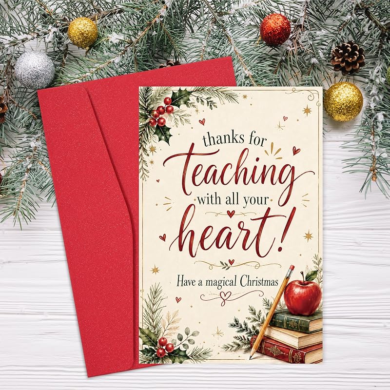 Heollaok Christmas Card for Teacher – White Greeting Card Set