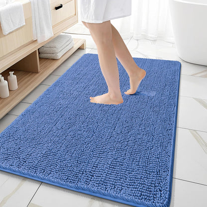 OLANLY Large Chenille Bath Rugs - Soft, Absorbent & Quick-Dry | 59x35, Cornflower Blue, Machine Washable