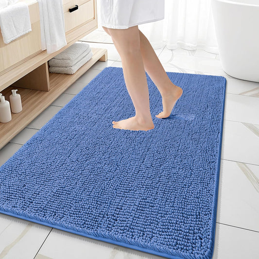 OLANLY Large Chenille Bath Rugs - Soft, Absorbent & Quick-Dry | 59x35, Cornflower Blue, Machine Washable