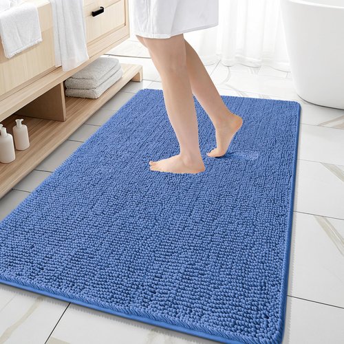 OLANLY Bathroom Rugs 59x35, Extra Soft Absorbent Chenille Bath Rugs, Rubber Backing Quick Dry, Machine Washable Bath Mats for Bathroom Floor, Tub and Shower, Home Decor Accessories, Cornflower Blue