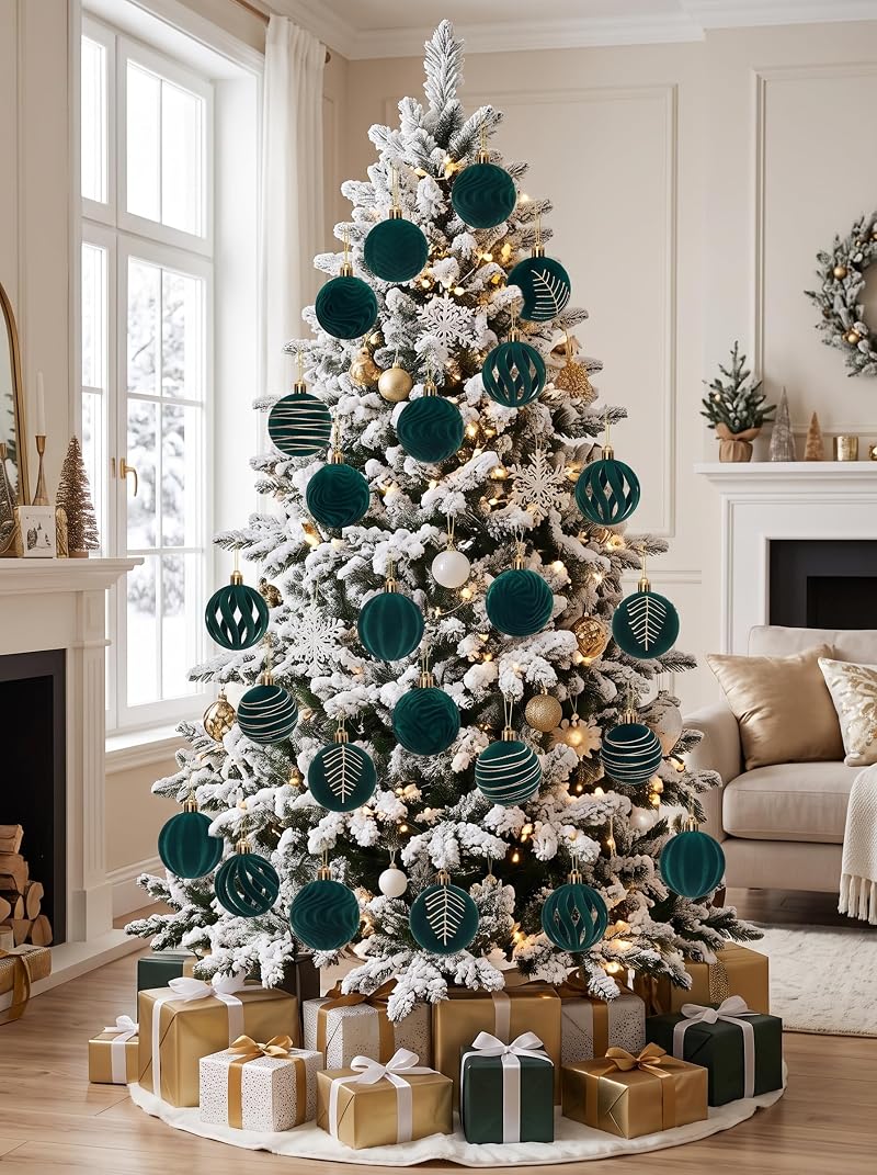Emerald Green Velvet Christmas Ball Ornaments Set 30ct 2.36 inches - Green (Variation: Green)