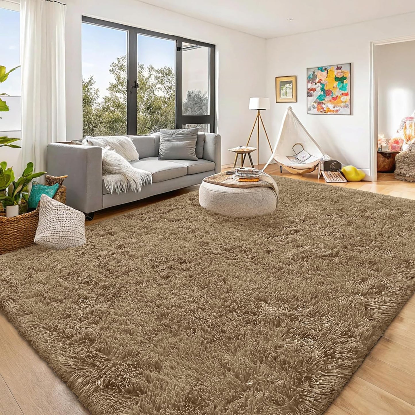 OLANLY Large Area Rug - Soft Fluffy Shaggy Carpet for Living Room & Bedroom | 8x10 Taupe Indoor Decor