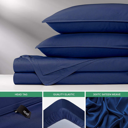 Pure Bamboo Split King Sheets - 100% Organic Viscose Bed Sheet Set, Soft & Cooling, Cobalt Blue