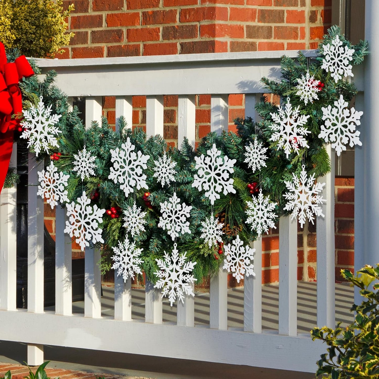Skiennix 24PCS Snowflake Ornaments - White Glitter Christmas Tree Decorations for Winter Wonderland Decor