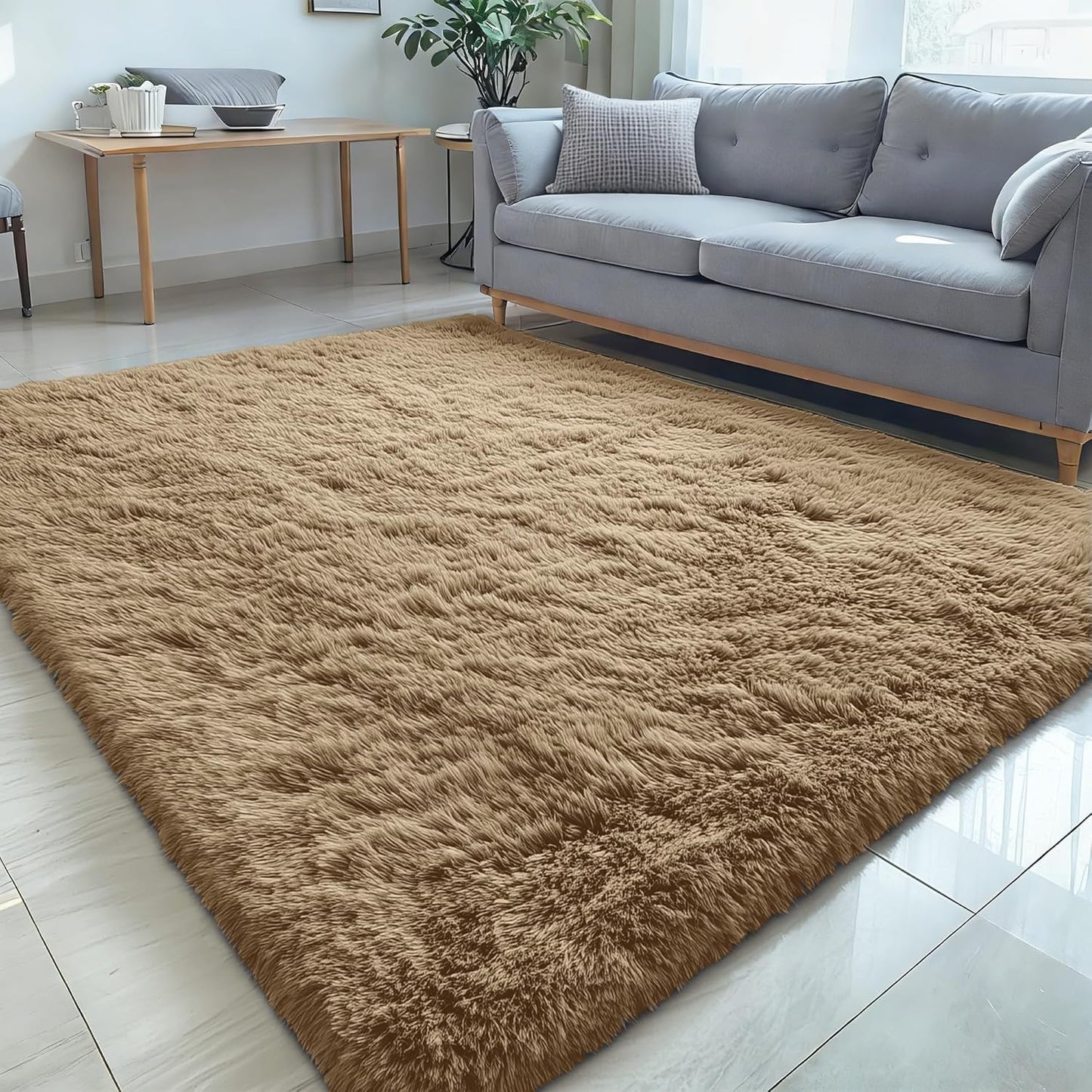 OLANLY Large Area Rug - Soft Fluffy Shaggy Indoor Carpet for Living Room & Bedroom - 5x7 Taupe