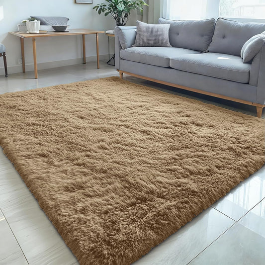 OLANLY Large Area Rug - Soft Fluffy Shaggy Carpet for Living Room & Bedroom | 5x8 Taupe Design