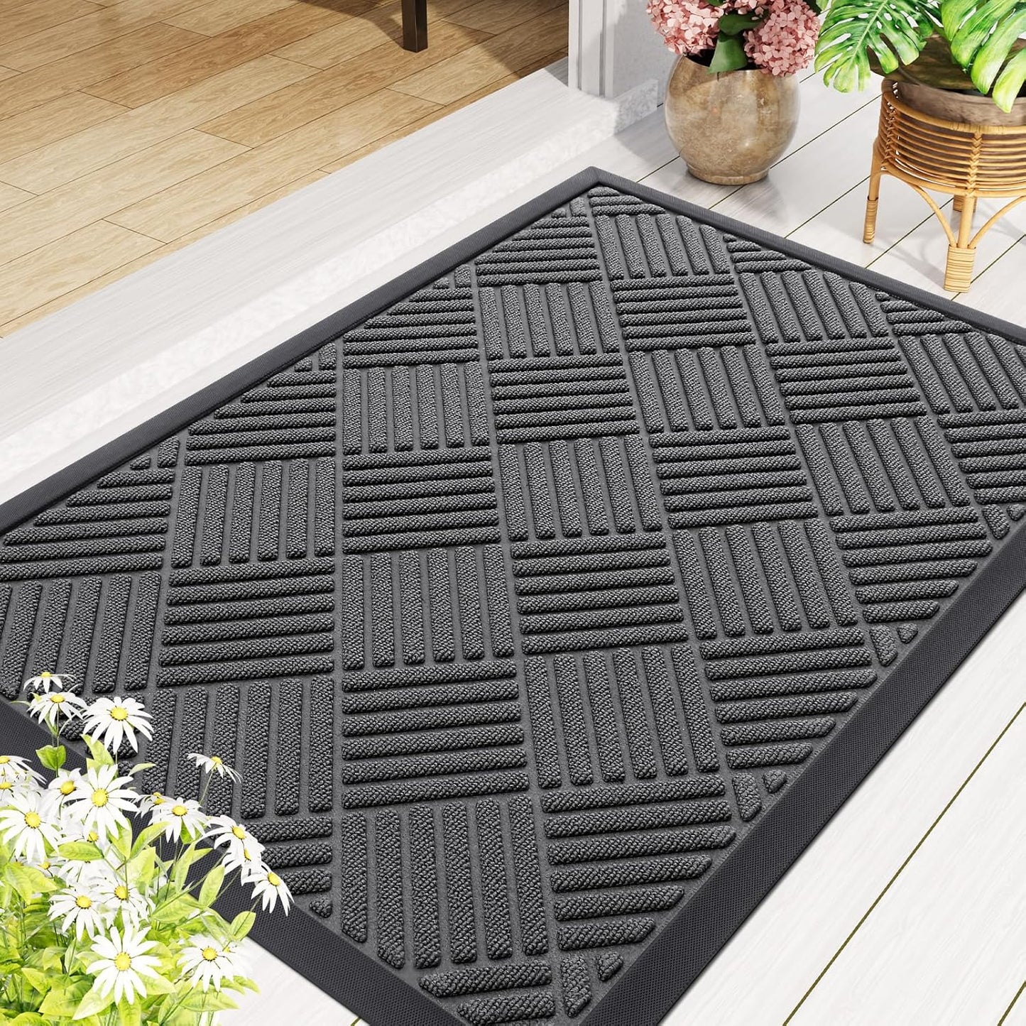 Smiry Heavy-Duty Outdoor Doormat - Non-Slip Natural Rubber, Easy Clean, 29.5x17 Inches | Grey