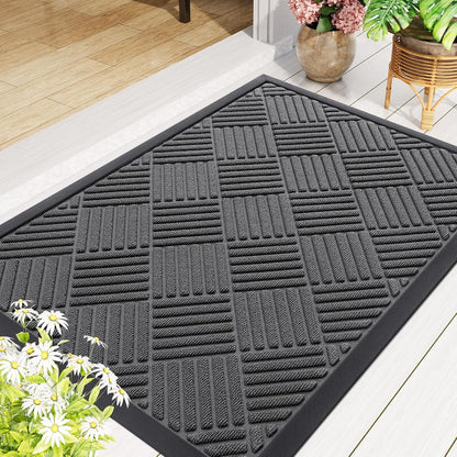 Smiry Heavy-Duty Outdoor Doormat - Non-Slip Natural Rubber, Easy Clean, 29.5x17 Inches | Grey