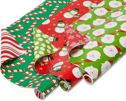 American Greetings Christmas Wrapping Paper Rolls - Reversible Santa & Snowmen Design | 120 sq. ft. (3 Rolls)
