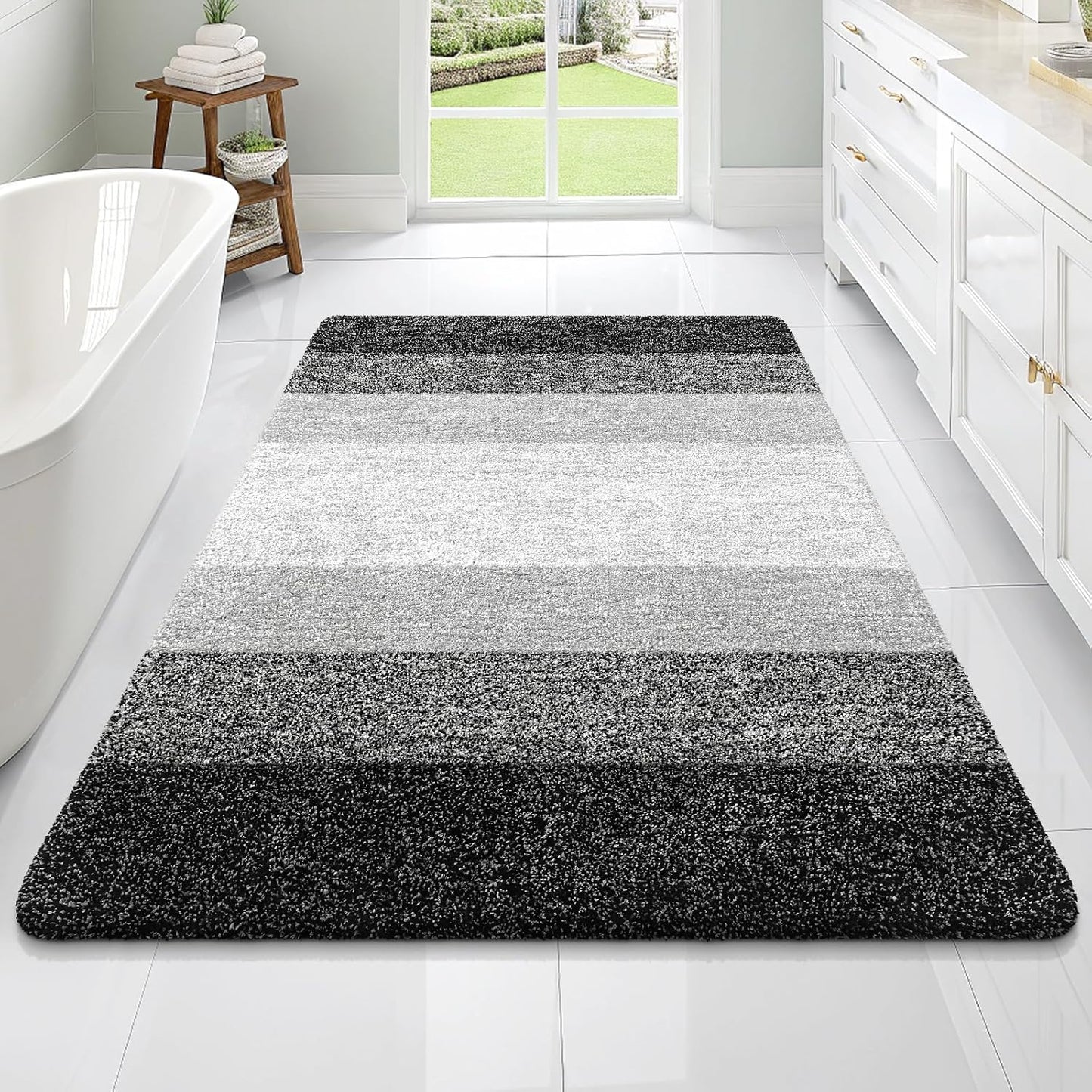 OLANLY Bathroom Rugs - Extra Soft Microfiber Mat with Rubber Backing | Quick Dry, Machine Washable, 70x46, Black