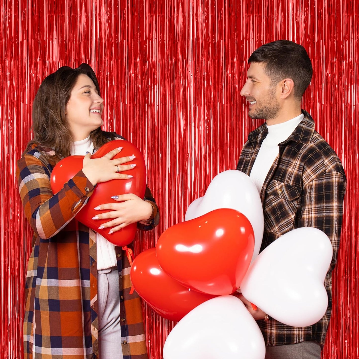 Skiennix Red Tinsel Backdrop - 2 Pack Fringe Curtains | 3.28 FT x 7.05 FT for Valentine's Day & Weddings