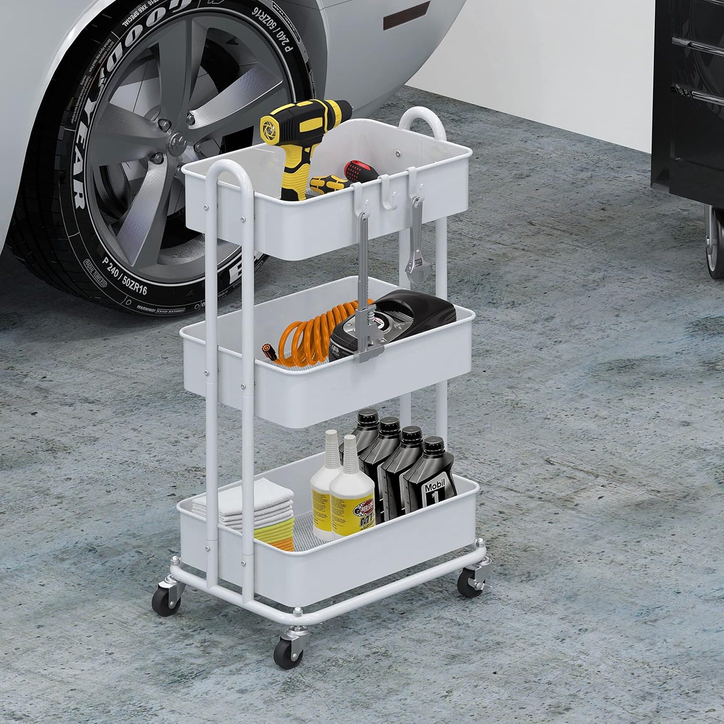Simple Houseware 3-Tier Heavy-Duty Metal Utility Rolling Cart - Versatile Storage Solution in White