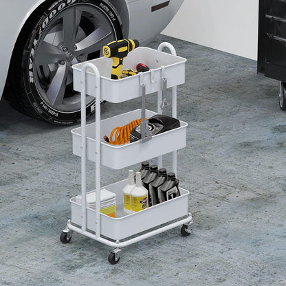 Simple Houseware 3-Tier Heavy-Duty Metal Utility Rolling Cart - Versatile Storage Solution in White