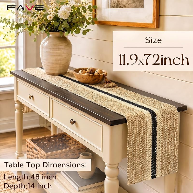 72-Inch Brown Paper Woven Table Runner - Rustic Burlap Style, Variation: Black Striped