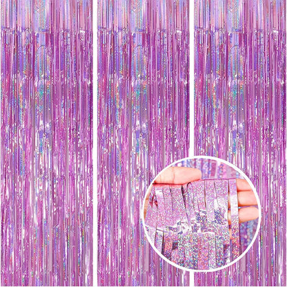 Skiennix Foil Curtain Backdrop - 3 Pack Tinsel Fringe Curtains for Parties & Events | 3.3x6.6 ft Pink