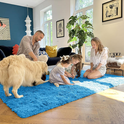 OLANLY Soft Fluffy Shaggy Bedside Rug - Machine Washable 2x3 for Bedroom & Living Room | Bright Blue Home Decor