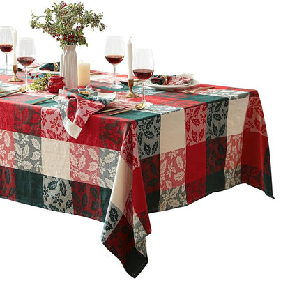 Newbridge Holiday Holly Check 60x102 Inch Rectangle Tablecloth - Cotton-Rich Christmas Nativity